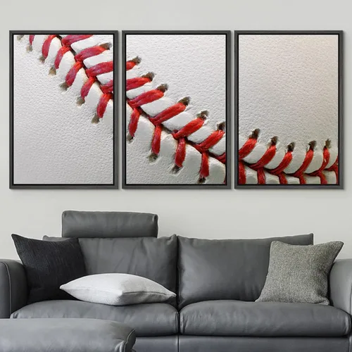 Miniatura 3 de wall26 Lienzo enmarcado para pared, juego de arte de primer plano, detalles de costuras de béisbol, atletas deportivos, fotografía, moderno