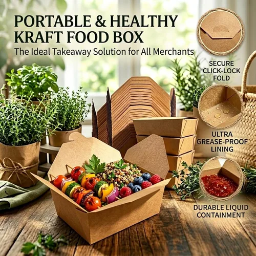 Miniatura 5 de Kaderron 80 piezas 26 oz (780 ml) contenedores de comida desechables para llevar, cajas de comida marrón, caja de papel kraft para llevar apta