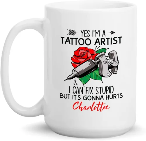 Miniatura 14 de Taza de artista de tatuaje floral, taza de café personalizada para tatuajes, taza de tatuaje personalizada con nombre regalo para amantes