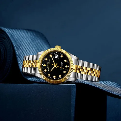 Miniatura 3 de BUREI Reloj automático para hombre, con fecha, pulsera de acero inoxidable, pulsera ajustable para hombre