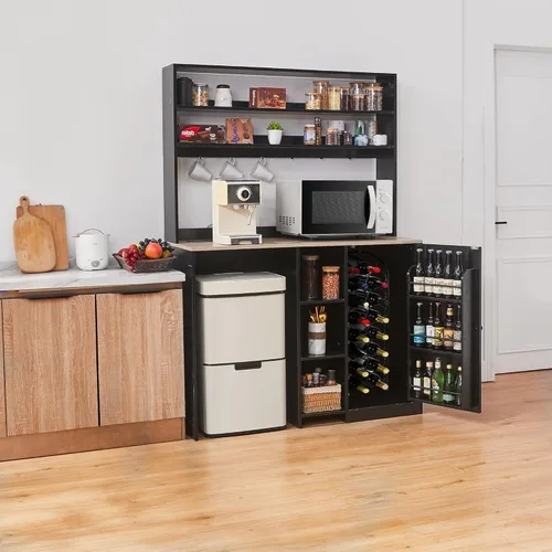 Miniatura 8 de Mini gabinete de nevera con almacenamiento, gabinete de barra de café con espacio para refrigerador pequeño y toma de corriente, gabinete de bar