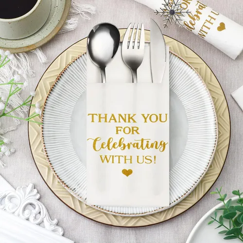 Miniatura 4 de Fuutreo 100 servilletas desechables de lino para boda, con bolsillo, cubiertos de papel Airlaid absorbentes, para bodas, bodas, bodas, compromisos