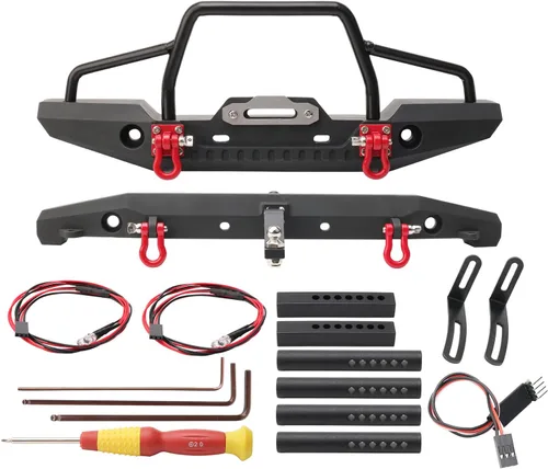 1/10 RC Metal delantero y trasero Combo W/luces LED grillos de remolque montaje cabrestante asiento remolque enganche para TRX4 SCX10 II 90046 Rock