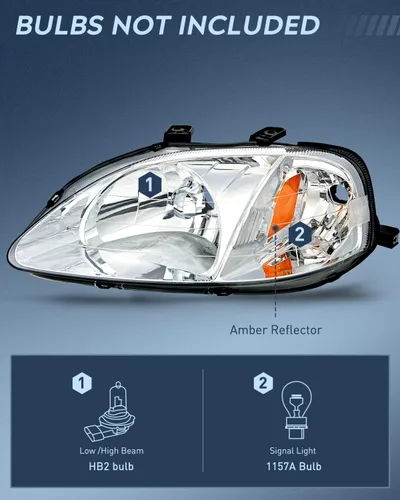 Miniatura 2 de Nilight - Conjunto de faros delanteros compatibles con Honda Civic 1999 2000, lámparas de repuesto con carcasa cromada, reflector ámbar, lente