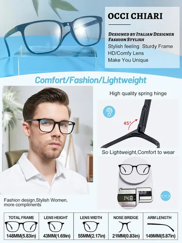 Miniatura 5 de OCCI CHIARI Lentes de lectura con bloqueo de luz azul para hombres XL cómodos