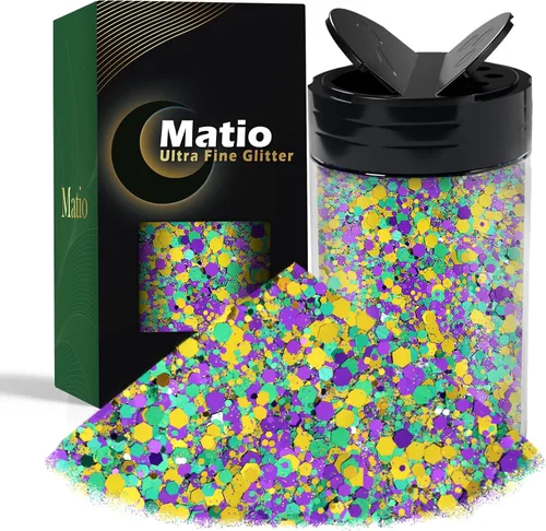Miniatura 30 de Matio Purpurina gruesa de 7.8 onzas / 7.76 oz de color blanco luna, polvo de purpurina ultrafina, mezcla de copos de PET gruesos, lentejuelas