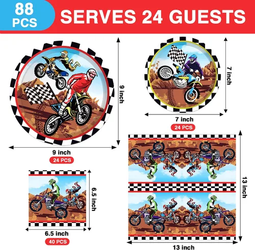 Miniatura 2 de Servilletas de papel para cumpleaños de motocicleta, juego de vajilla desechable de motocross, suministros de fiesta, motocicleta, camión, vajilla