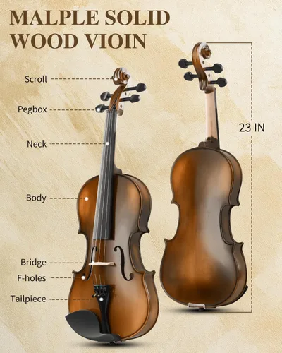 Miniatura 3 de Ktaxon Violín 4/4 para niños y adultos, violín de madera maciza de tamaño completo, violín acústico con estuche portátil y accesorios - Madera