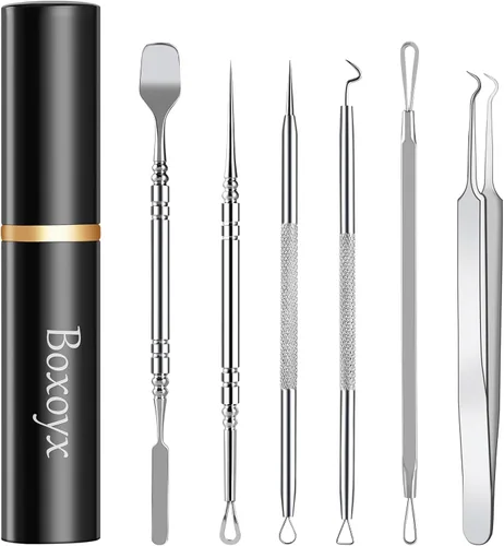 Boxoyx - Kit de herramientas para reventar espinillas, kit de 10 piezas de extractor de espinillas con caja para eliminación rápida y fácil de