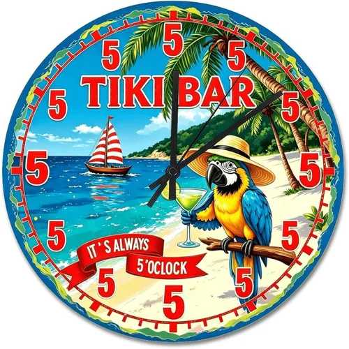 Miniatura 61 de ArogGeld Reloj de pared de 5 O'Clock Somewhere - Reloj redondo de madera para casa de playa, 10, silencioso, sin tictac, batería de cuarzo, granja