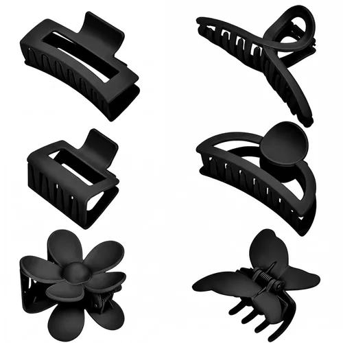 Paquete de 6 accesorios antideslizantes mate para el cabello, pinzas de garra en negro para cabello fino y grueso, que van desde 1.85 a 4.5