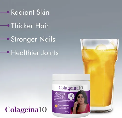 Miniatura 5 de Colageína 10, Polvo de colágeno hidrolizado con ácido hialurónico, Mejora la apariencia de la piel, ayuda al crecimiento del cabello, uñas más