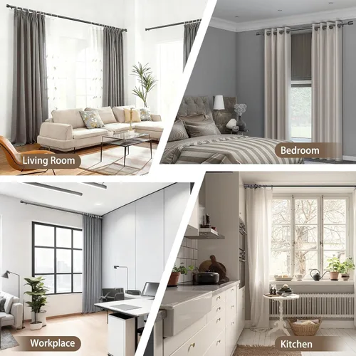 Miniatura 7 de Barras de cortina de 1 pulgada de diámetro de 30 a 45 pulgadas, para ventanas de 30 a 39 pulgadas, varillas negras de madera entretejidas ajustables