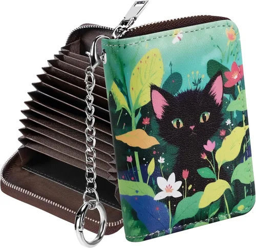 Miniatura 21 de Mayski - Cartera para tarjetas de crédito con cremallera para mujeres, tarjetero pequeño de acordeón, llavero, tarjetero para tarjetas de Manzana