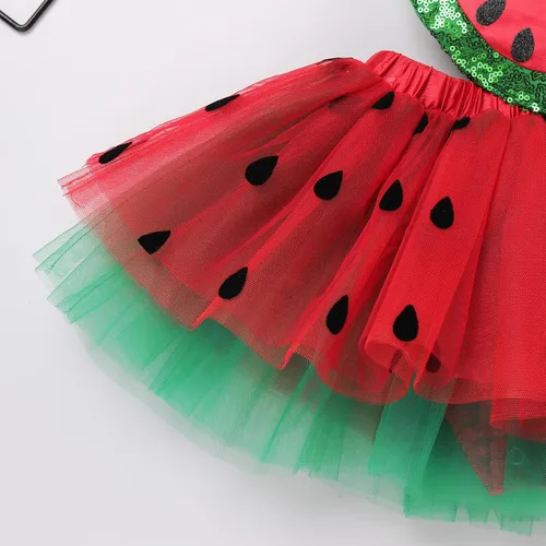 Miniatura 6 de IBTOM CASTLE Conjunto de traje de bebé para niñas, diseño de ciervo de dibujos animados + diadema con volantes, Sandía
