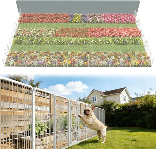 Miniatura 66 de FXW - Valla de jardín metálica y resistente para exteriores, barrera para perros y conejos, fácil instalación, negro, 24 pulgadas de alto x 29.6