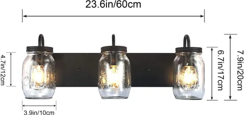 Miniatura 3 de Lámparas de pared de cristal de tocador, aplique de pared negro con tarro Mason para baño, granja