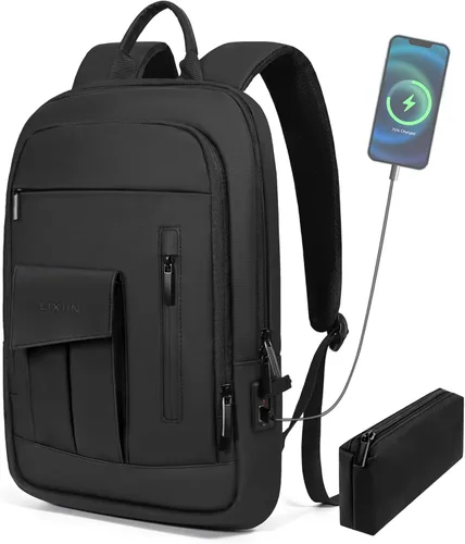 Miniatura 13 de Mochila de negocios para hombres antirrobo resistente al agua mochila de desplazamiento para portátil de 15.6 pulgadas para el trabajo diario, Negro