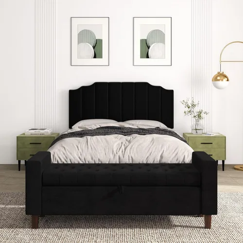 Miniatura 3 de Befurtori Cabecera Solo Tamaño Queen, Cabecera de Terciopelo Montada en Pared Tamaño Queen para Cama Ajustable, Diseño Moderno de Canal Vertical