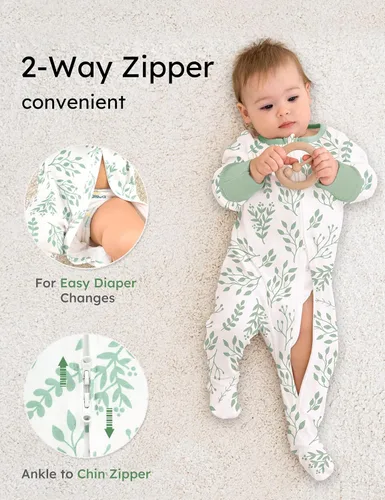 Miniatura 3 de Yoofoss Pijama para bebé 100% algodón orgánico para recién nacido, 0-3, 3-6, 6-9 meses, ropa de 3 piezas con pies