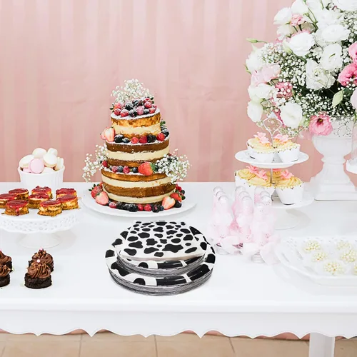 Miniatura 4 de 100 Piezas Suministros de Fiesta de Cumpleaños con Estampado de Vaca, Incluye 50 Piezas Platos de Vaca y 50 Piezas Servilletas de Vaca, Suministros