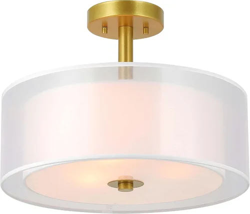 Miniatura 11 de XiNBEi Lighting XB-SF1194-BN - Lámpara de techo semiempotrada con pantalla de tela, lámpara de techo semiempotrada de tambor de 16 pulgadas