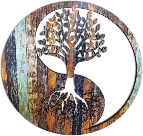 Miniatura 7 de Venodeco Yin Yang - Decoración de pared del árbol de la vida, uso en interiores y exteriores, acero cortado con láser de 0.079 in con diseño impreso