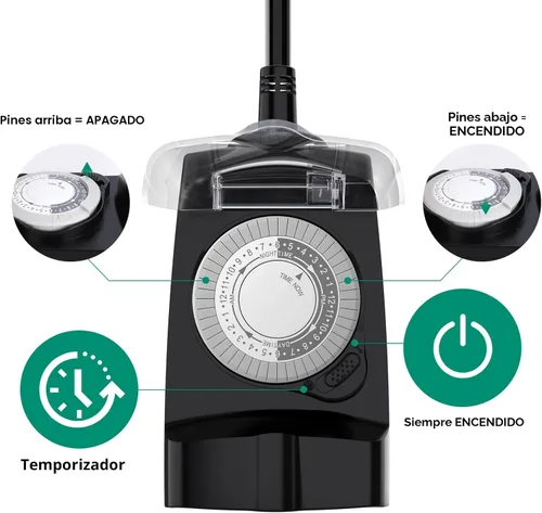 Miniatura 4 de G-Homa Temporizador mecánico de 24 horas para exteriores, temporizador para exteriores para luces, resistente al agua, 2 salidas a tierra, 15 A 1/2
