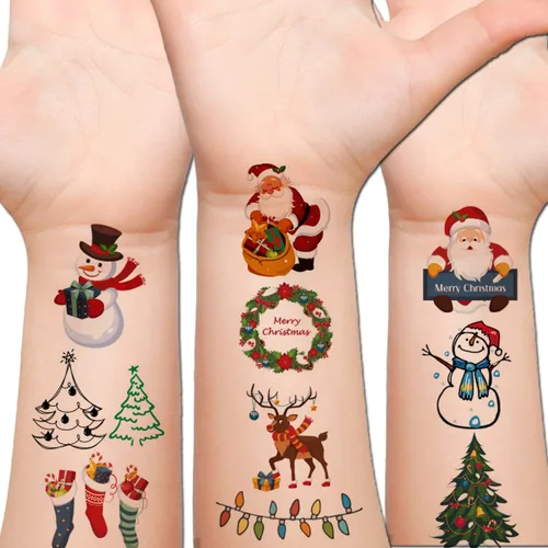 Tatuajes temporales de Navidad para niños, 6 hojas grandes, tatuajes falsos de Navidad para niñas, niños, regalos de fiesta de Navidad, decoración