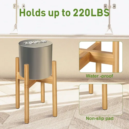 Miniatura 8 de Paquete de 2 soportes de bambú para plantas, soporte ajustable para plantas de interior, soporte moderno de mediados de siglo, soporte para plantas