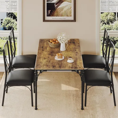 Miniatura 2 de Juego de mesa de comedor para 4 mesas de comedor y sillas modernas, juego de 4 sillas para 4 con banco de madera para comedor, comedor, juego