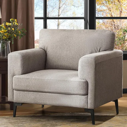 Miniatura 14 de Silla decorativa de gran tamaño, sillas tapizadas para sala de estar, sofá individual con patas de metal, cómoda silla de lectura de tela de lino