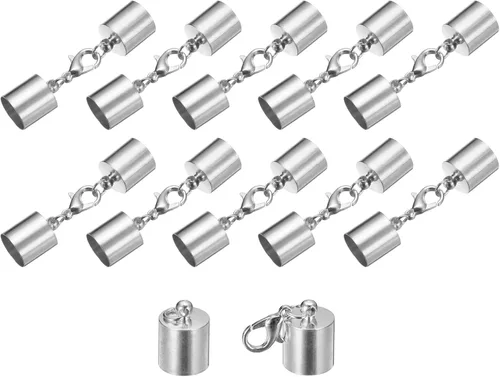 Miniatura 33 de uxcell Juego de 10 tapas de cuero de 0.315 in con cierres de pinza de langosta, terminadores de barril para hacer pulseras de cuero, tono bronce