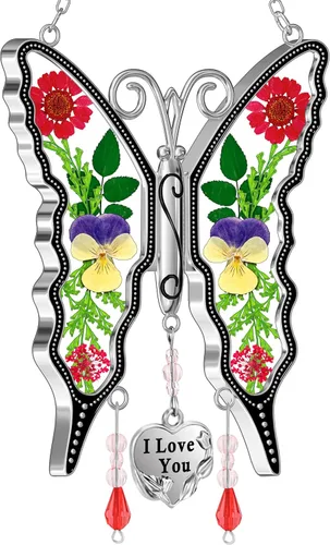 Miniatura 23 de KY &BOSAM - Atrapa luz de vitral con mariposa de color, con la frase A special teacher. Campanilla para el viento, como regalo para la profesora