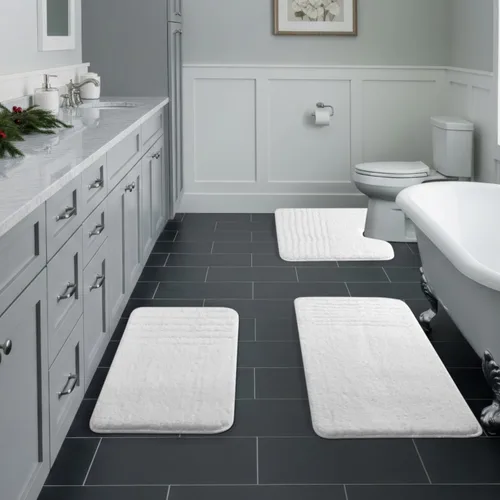 Miniatura 15 de Juego de 3 alfombras de baño suaves y absorbentes, peludas, suaves, antideslizantes, para ducha, bañera y bañera, lavables a máquina