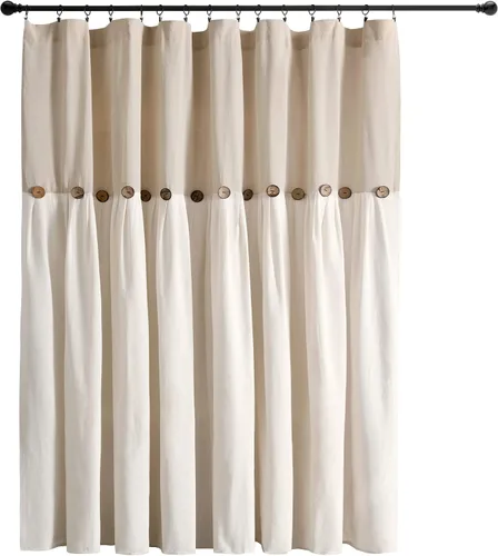 Miniatura 7 de Lush Decor - Cortinas de lino con botones de estilo granja, panel individual, diseño plisado de dos tonos de 40 pulgadas de ancho x 45 pulgadas