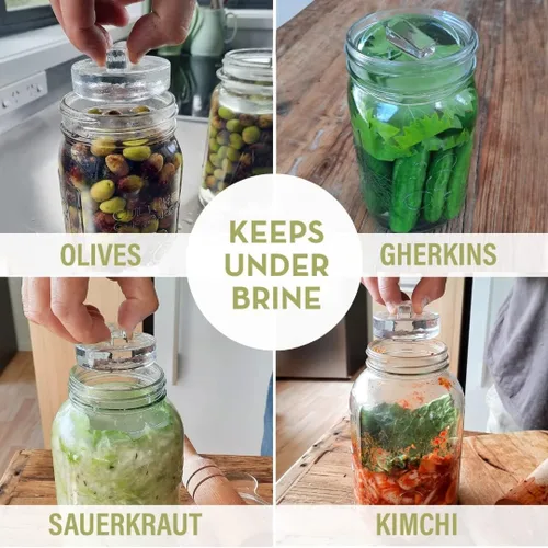 Miniatura 4 de Pesas de fermentación de vidrio para fermentación Asas de fácil elevación Juego de 4 pesos de pepinillo para frascos de boca ancha