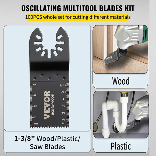 Miniatura 4 de VEVOR 100 piezas de cuchillas oscilantes, kit de cuchillas de multiherramienta de liberación rápida, cuchillas de herramienta HCS para madera