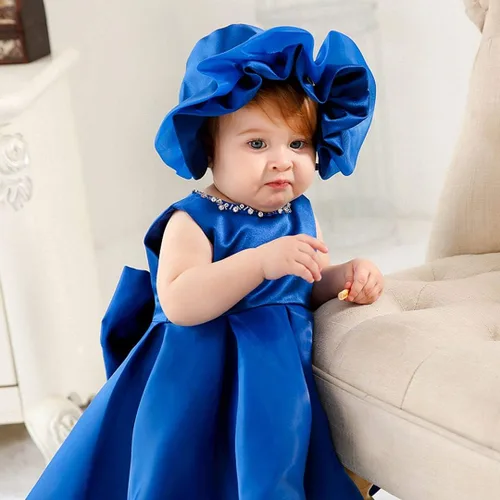 Miniatura 5 de Bow Dream Vestidos de bebé niña para fiesta, princesa, vestido de cumpleaños formal con gorro