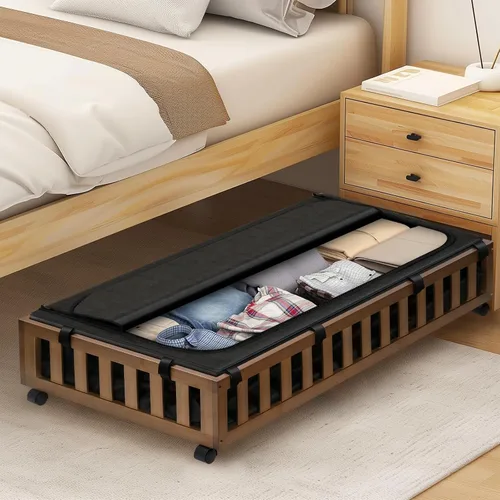 Miniatura 6 de Gashell Paquete de 2 Almacenamiento de Bambú Bajo la Cama con Ruedas, 39"x20"x7.8" Contenedores de Almacenamiento Grandes Bajo la Cama (Marrón)