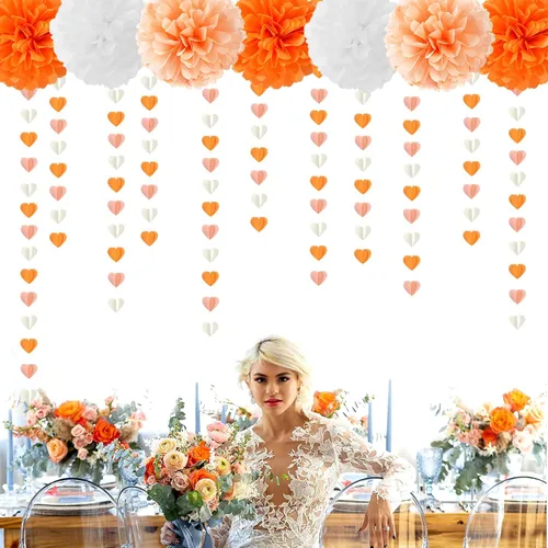 Miniatura 4 de Guirnalda de Corazón Beige-Naranja Melocotón para Fiesta de Otoño - 11.9M Decoraciones de Otoño Acción de Gracias Cumpleaños Boho Banderines