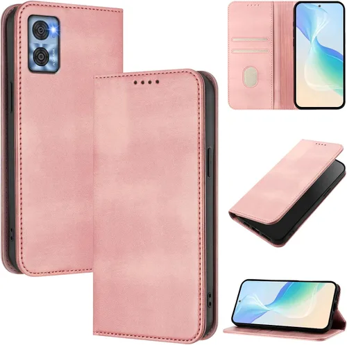 Funda compatible con Motorola Moto E22 4G, compatible con Motorola Moto E22i 4G Card Slotting Wallet Phone Funda de cuero rosa