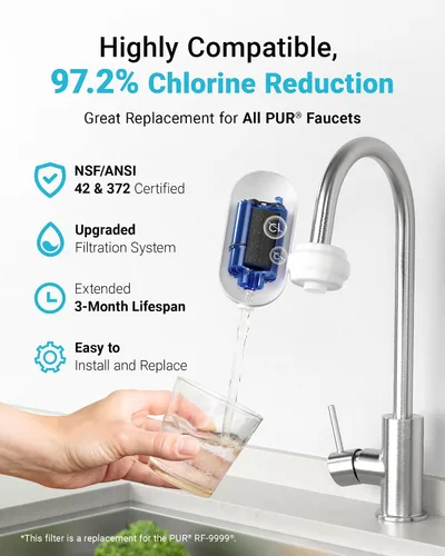 Miniatura 4 de AQUA CREST Filtro de agua certificado NSF, repuesto para todos los sistemas de filtración de grifos PUR®, PUR®PLUS y paquete de 3 filtros