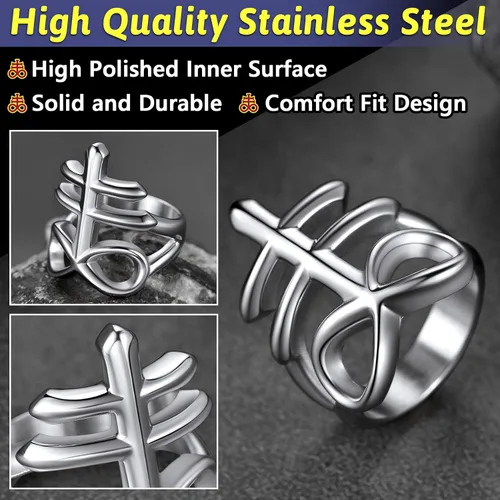 Miniatura 5 de FaithHeart Anillos de cruz de Satán Leviathan para hombre, acero sin estátula para la iglesia satánica, joyería de motociclista, anillos