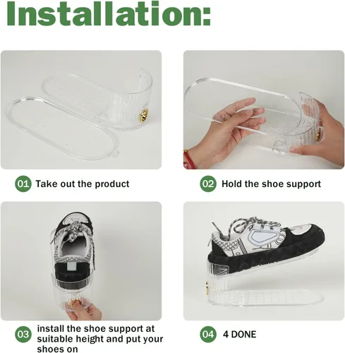Miniatura 8 de Paquete de 10 organizadores transparentes de ranura para zapatos, apilador de zapatos para un par de zapatos, ajustable de doble capa gruesa y 50%