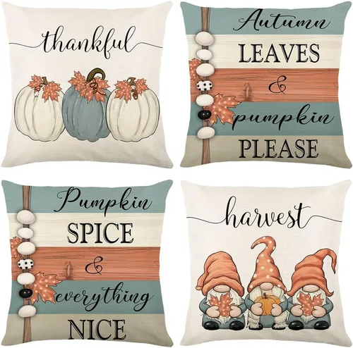 Miniatura 7 de Fundas de almohada de otoño con diseño de calabaza y hojas de arce naranja para el hogar, 18 x 18 pulgadas, decoración de agradecimientos bendecidos
