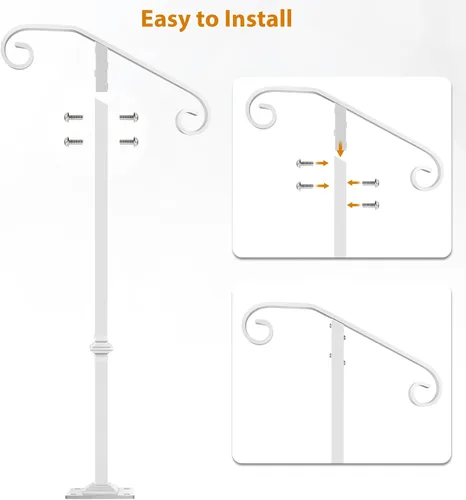 Miniatura 3 de Barandilla de pasamanos, pasamanos de un solo poste que se adapta a 1 o 2 escalones, barandilla resistente para escaleras de hormigón y madera