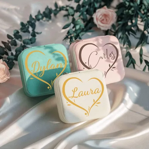 Miniatura 38 de Joyero de regalo para dama de honor, pequeño estuche de viaje personalizado de piel sintética portátil, cajas de propuestas de dama de honor, mini
