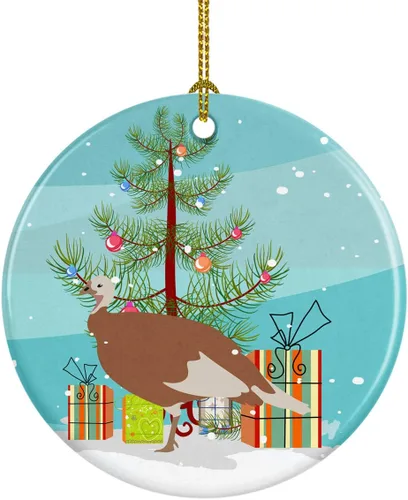 Miniatura 68 de Caroline's Treasures Adorno de cerámica de Navidad pintado o de codorniz chino, decoración colgante de árbol de Navidad verde azulado para el hogar