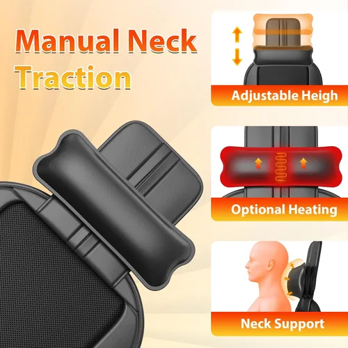 Miniatura 5 de Masajeador de espalda Shiatsu con calor, almohadilla para silla de masaje para espalda completa, masajeador de silla con soporte para el cuello